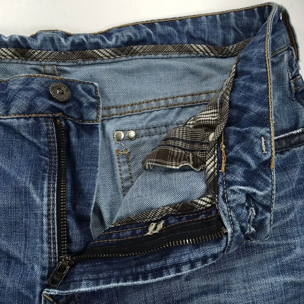 Buffalo‎ David Bitton Mens Blue Jeans 34X28 Boot Cut Ripped Rough Cuffs Denim